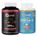 Qunol Ultra CoQ10 200mg Softgels - Ultra High Absorption Coenzym Q10 Supplement - 2 måneder Supply - 60 Count + Fish Oil Omega 3 Mini Softgels, 1000mg Omega 3 EPA + DHA, 3 måneder Supply, 180 Count
