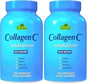 ALFA VITAMINS CollagenC Anti- Aging Nutritional Supplement for - Hud, negle og hår foryngelse - Understøtter ben & muskel sundhed - Lavet i USA - 120 kapsler - 2 pakke