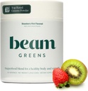 Beam Green Powder, Superfood Supplement for Gut Health, Vegansk Organic Blend med Ashwagandha, C-vitamin, B12, B6, D, Non- GMO Daglig Detox & immunforsvar, Jordbær Kiwi Flavor - 30 Servering