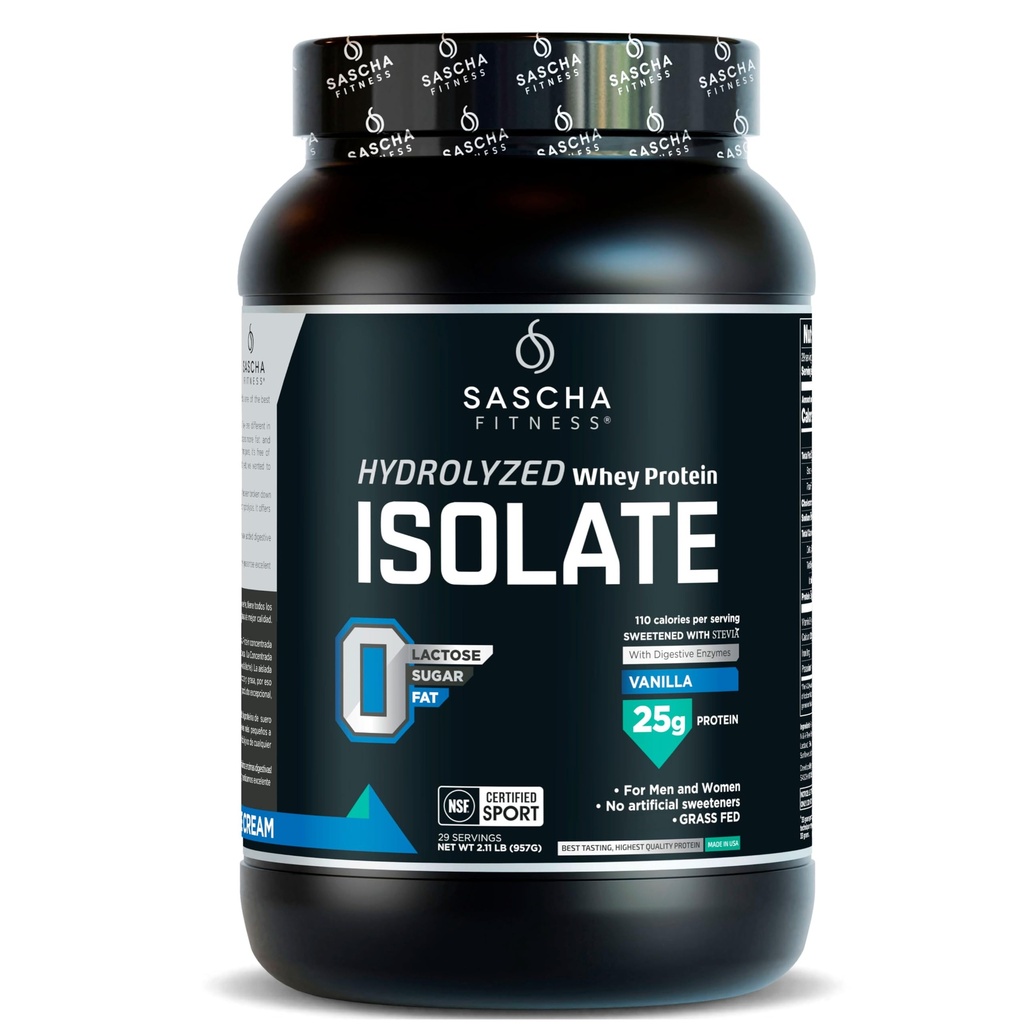 SASCHA FITESS Hydrolyzed Whey Protein Isolate, 100% Grass- Fed (2 Pund, Vanilla)