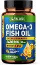 Bygget af Nature Omega 3 Fish Oil Soft Gels - 2400 mg Fish Oil, 1440 mg Omega 3, 864 mg EPA, 576 mg DHA - Ekstra styrke Brain & Heart Health Support - 60 Softgels