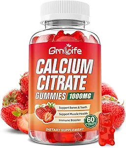 Calcium Citrate Gummies, Sugar Free Calcium Citrate 1000mg for muskler sund, Absorption Calciumtilskud til voksne & børn, Jordbær, 60 Greve