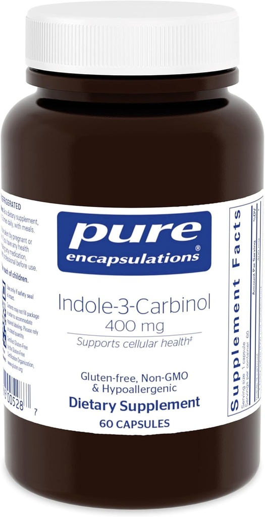 Rene indkapslinger Indole- 3- Carbinol 400 mg 3 gange daglig; understøtter sund bryst- og cervikal cellefunktion 12 gange daglig; 60 kapsler