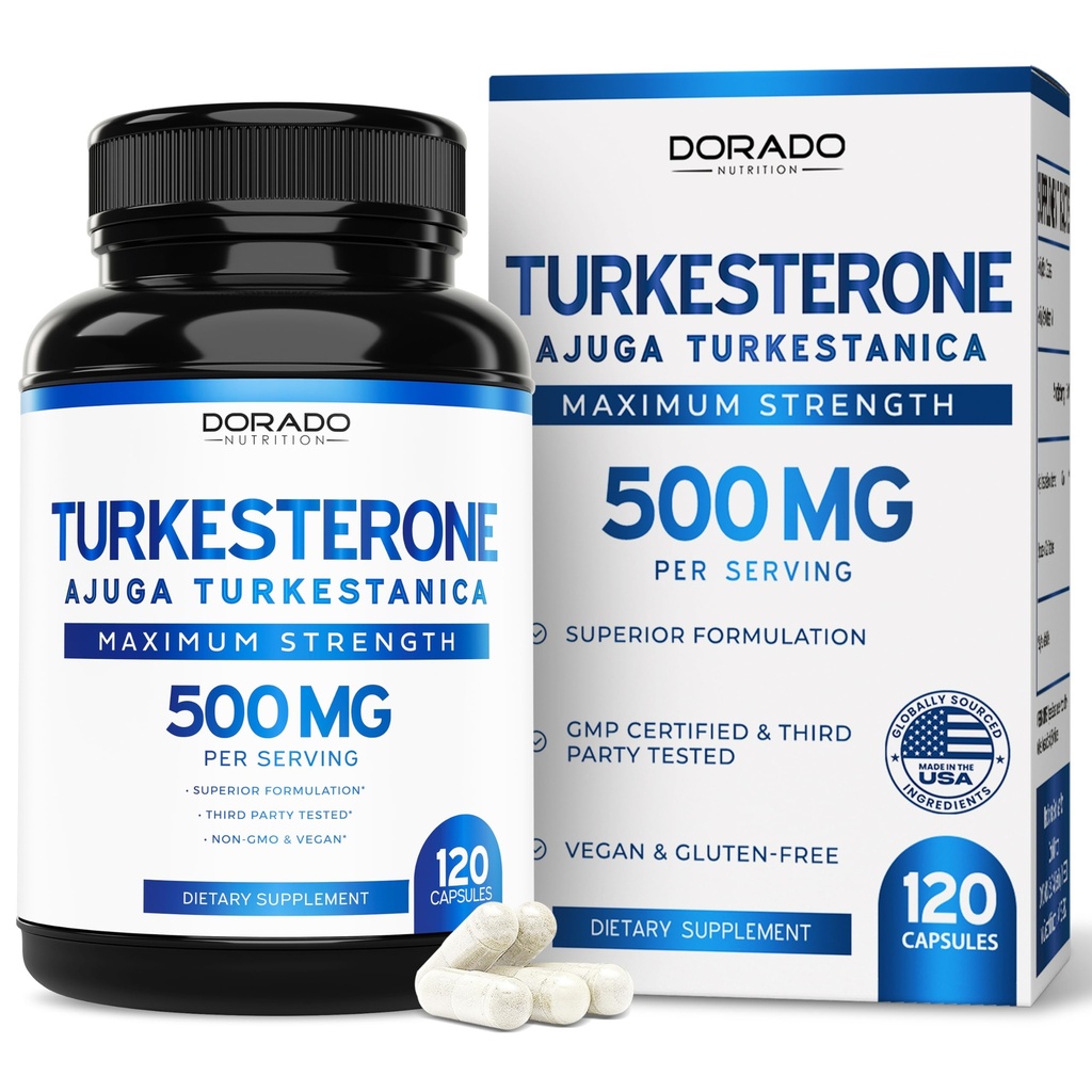 Turkesterone Supplement 500mg (120 kapsler) - Stamina, Drive, Atletisk Performance & Muscle Mass - (Ajuga Turkestanica Std. til 10% Turkesterone) (svarende til Ecdysterone) - Non-GMO & Vegan kapsler