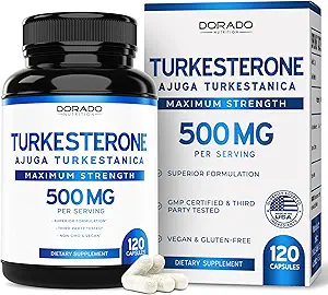 Turkesterone Supplement 500mg (120 kapsler) - Stamina, Drive, Atletisk Performance & Muscle Mass - (Ajuga Turkestanica Std. til 10% Turkesterone) (svarende til Ecdysterone) - Non-GMO & Vegan kapsler