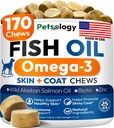 Omega 3 Fish Oil for Dogs - 170 Chews - Omega 3 for hunde Itchy Skin & Allergy Relief - Hud & Coat Supplement - EPA & DHA fedtsyrer - Hund Anti Shedding & Hot Spot Treatment - Lakseolie