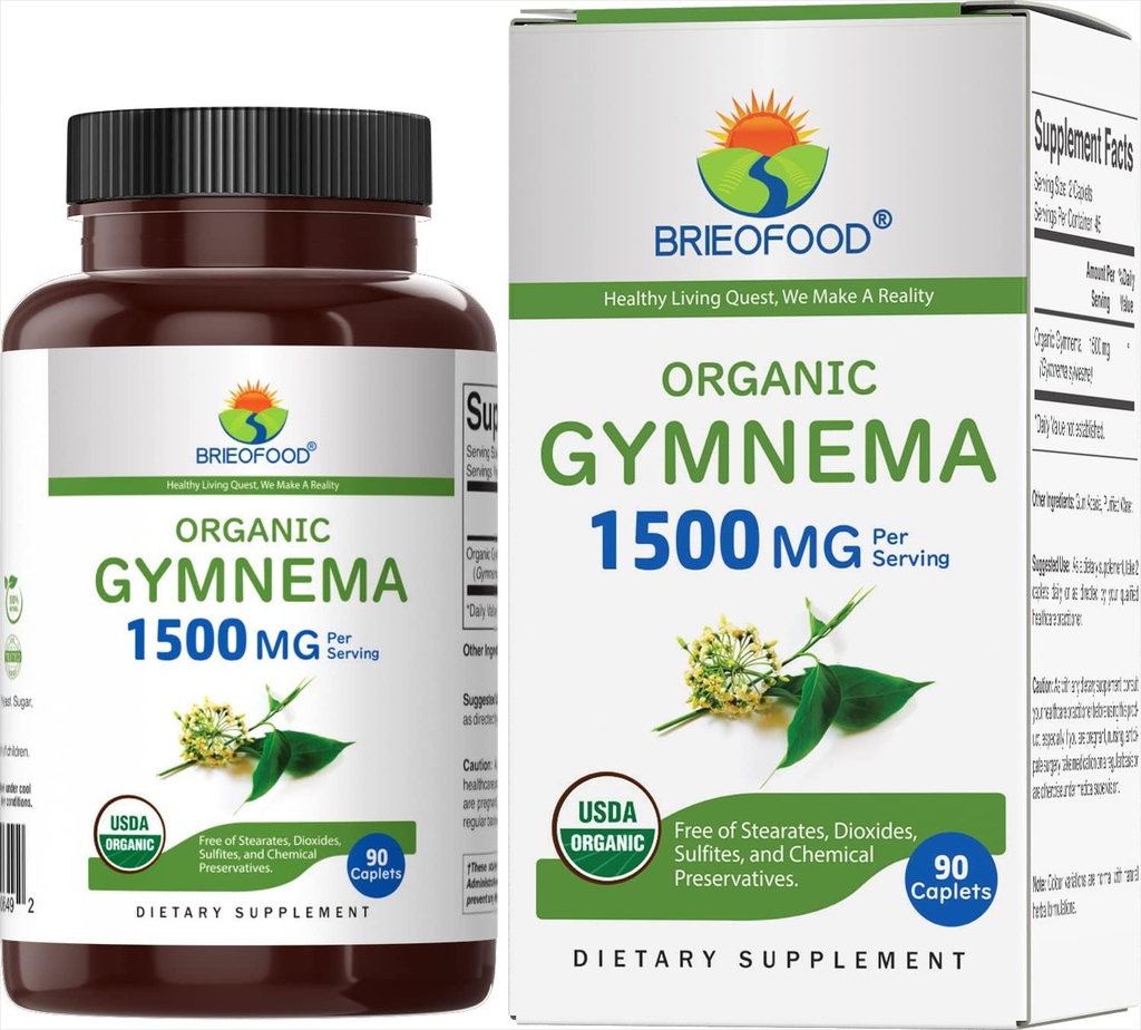 Brieofood Organic Gymnema 1500mg, 45 Servering, Vegetarisk, Gluten Free, 90 Vegetariske tabletter
