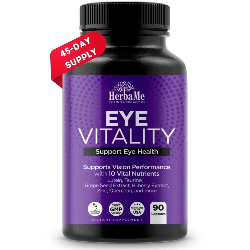 Eye Vitaminer supplement med Lutein, Bilberry, Beta Caroten, L- Taurine, Zink og Quercetin, 90 kapsler, understøtter Vision, Okulær og Macular sundhed, Hjælper øjne Filter blå lys