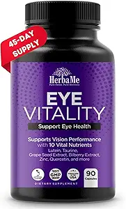 Eye Vitaminer supplement med Lutein, Bilberry, Beta Caroten, L- Taurine, Zink og Quercetin, 90 kapsler, understøtter Vision, Okulær og Macular sundhed, Hjælper øjne Filter blå lys