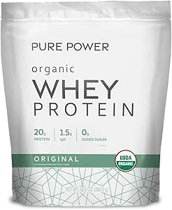Dr. Mercola Pure Power Organic Whey Protein - 20 g Protein - Understøtter muskelvækst & energi - Græs- Fed Whey koncentrat - 15 Servere (20.60 oz) - Original