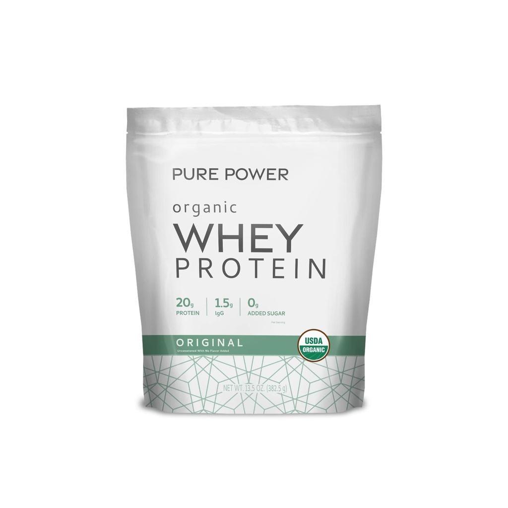 Dr. Mercola Pure Power Organic Whey Protein - 20 g Protein - Understøtter muskelvækst & energi - Græs- Fed Whey koncentrat - 15 Servere (20.60 oz) - Original
