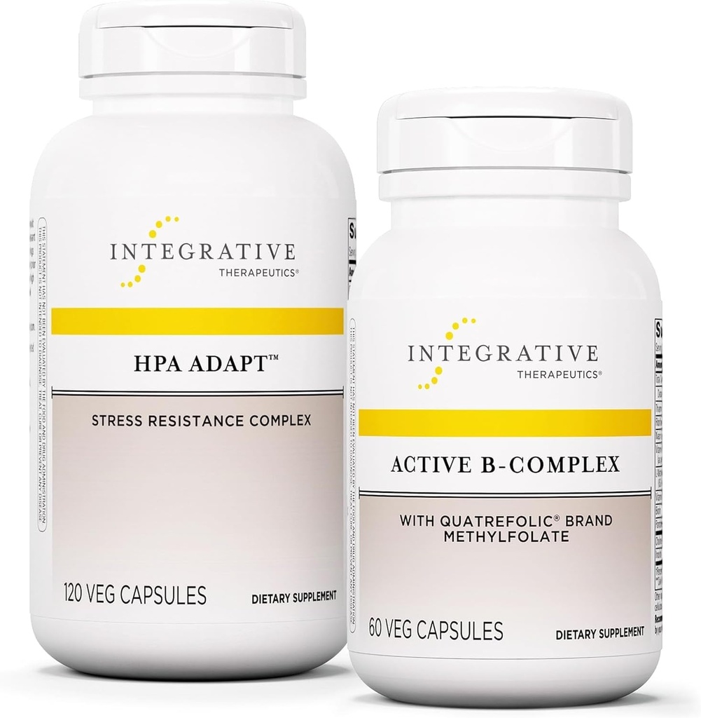 Integrativ terapi Bundle med Aktiv B- Complex, 60 Kapsler & HPA Adapt, 120 Vegan Kapsler - Aktiv B- Complex til støtte Energi Metabolisme - HPA Adapt til støtte Sund Stress Response