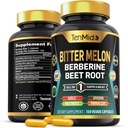 Bitter Melon kapsler - 8in1 Formel - Kombiner med Berberine, Beet Root, Hvidløg, Mælk tidsel, Apigenin, Papaya Leaf, og Black Pepper - 150 Vegan kapsler til 5 Måneders forsyning