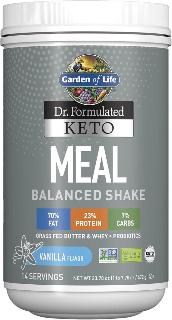 Livets have Dr. Formuleret Keto Meal Balanceret Shake - Vanilla Powder, 14 Servere, Truly Grass Fed Butter & Whey Protein plus Probiotika, Non- GMO, Gluten Free, Ketogen, Paleo Meal Erstatning