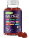Viteey Dame Multivitamin Gummies - immunforsvar - 12 i 1 essentielle vitaminer og mineraler - vitamin A, C, D3, E, B6, B12, folinsyre, biotin, calcium, zink & mere - Vegetar - Hindbær smag