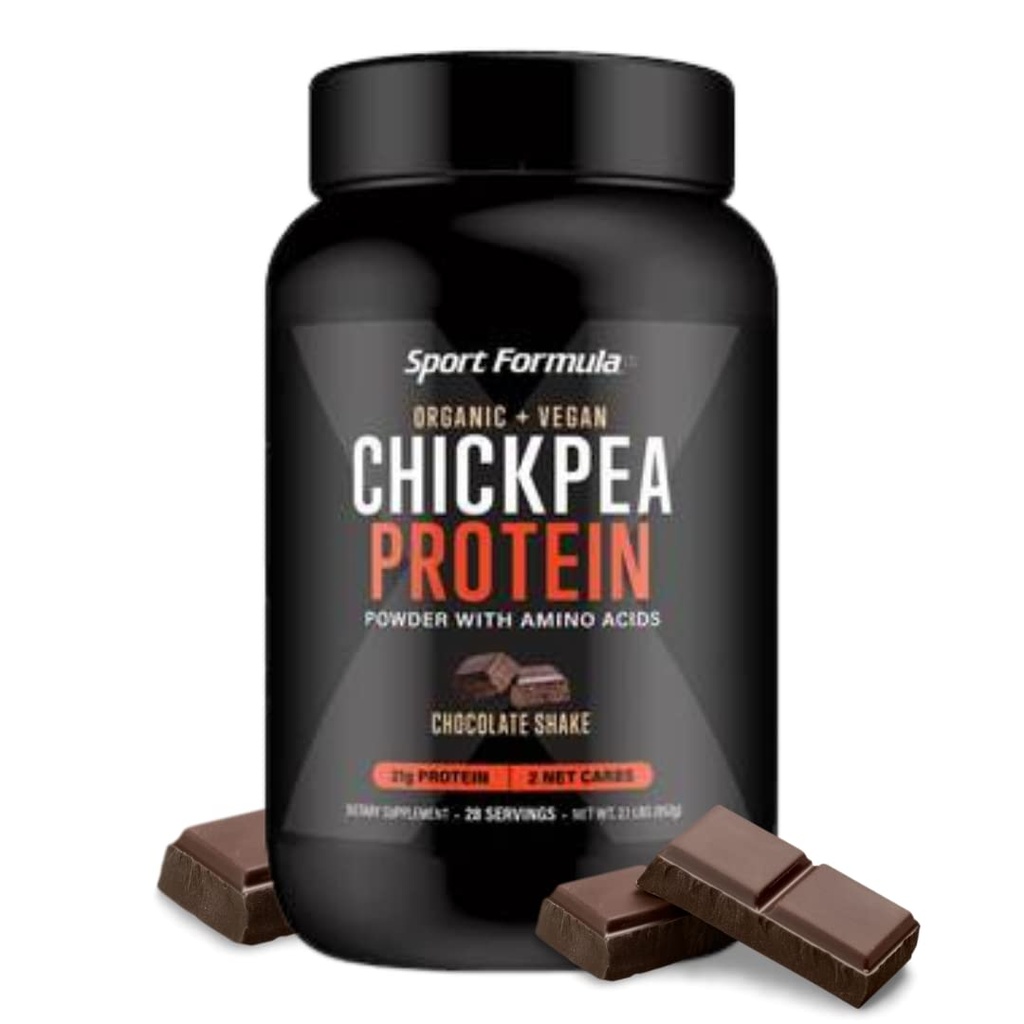 Sport Formel Kikært Proteinpulver, Økologisk og Vegansk Plant baseret Protein, Alle naturlige Proteinpulver med essentielle Aminosyrer, Chokolade Flavor, kun 2 netto Carbs med 21 Bedste Protein
