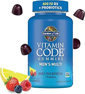 Men’s Multivitamin Gummy: Vitamins C, D, E, B & Zinc for Energy, Stamina & Stress, Probiotics for Digestive & Immune Health, Vitamin Code, Non-GMO, Gluten-Free, 90 Lemon Berry Gummies, 30 Day Count