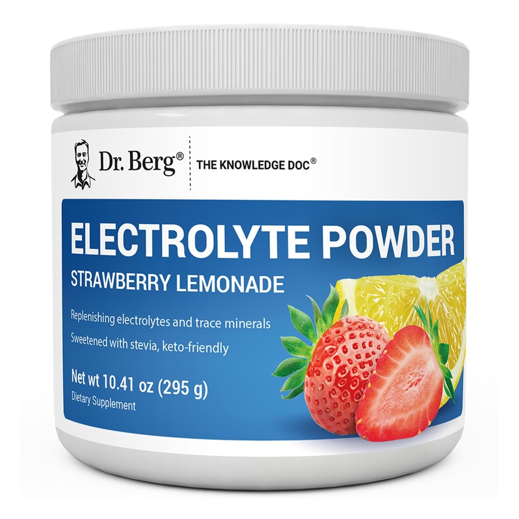 Dr. Berg Zero Sugar Hydration Keto Electrolyte Powder - Forbedret w / 1000 mg kalium & Real Pink Himalayan Salt (IKKE bordsalt) - Jordbær Lemonade Hydration Drink Supplement - 50 Servering