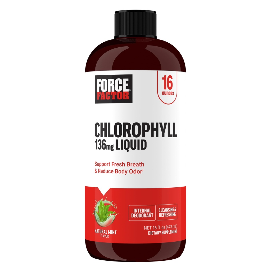 FORCE FACTOR Chlorophyll flydende krop deodorizing supplement, frisk ånde og krop naturligt, fremstillet med ingen kunstige sødestoffer eller farver, non-GMO, naturlige Mint Flavor, 16 oz.