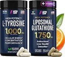 (Bundle) L Tyrosine 1000mg & Liposomal Glutathione 1750mg - All- Natural Focus, Energy, and Liver Support - Non-GMO, Gluten- Free, Vegan - 270 Kapsler i alt