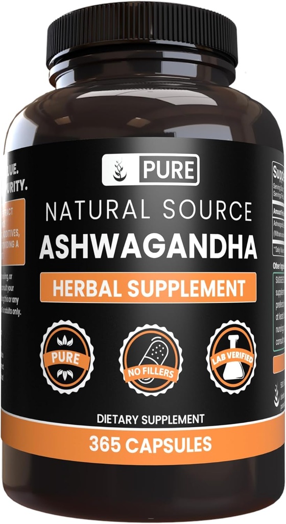 Pure Original Ingredienser Ashwagandha (365 kapsler) Ingen Magnesium eller Rice Fillers, Altid Pure, Lab Verified