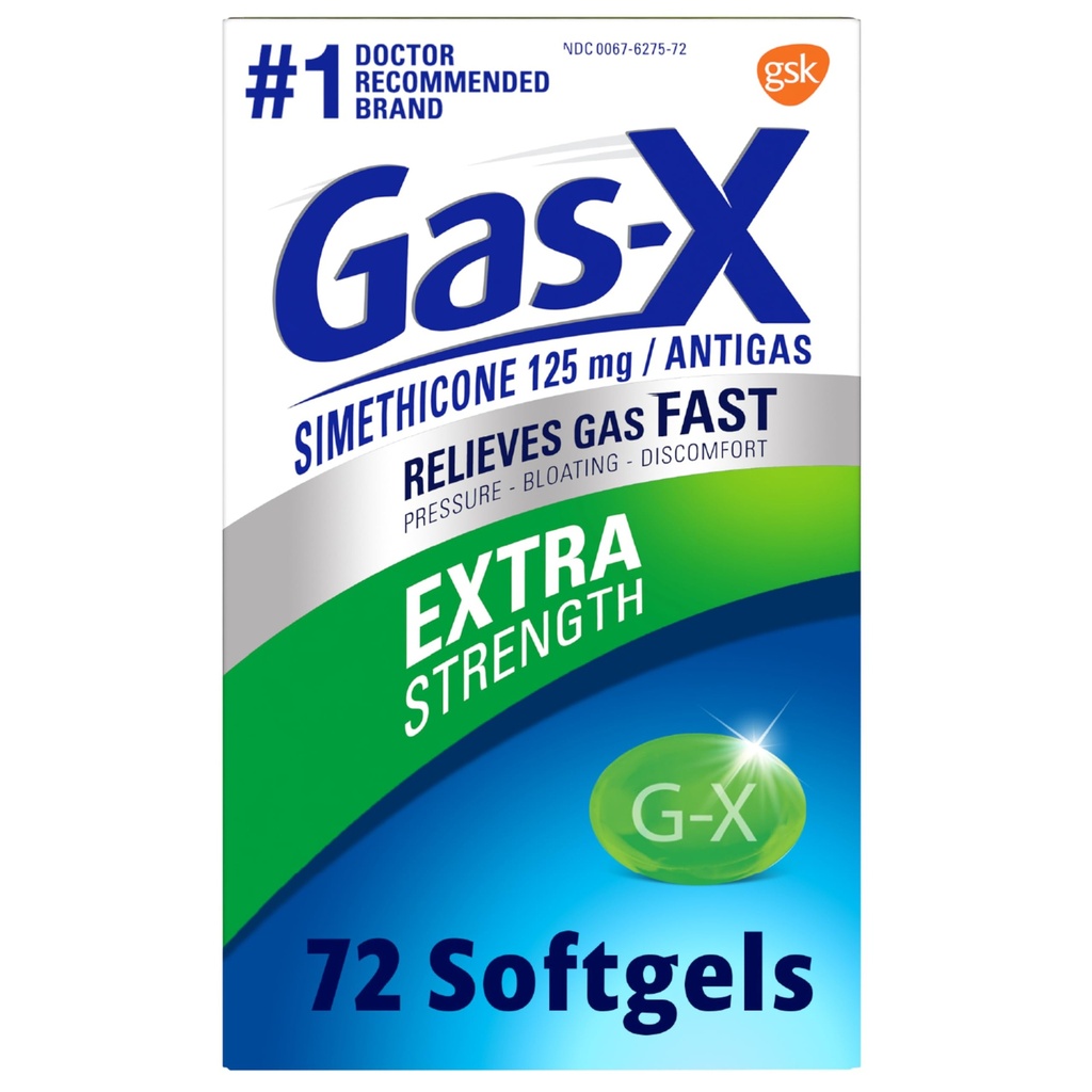 Gas- X Extra Strength Gas Relief Softels med Simeticone 125 mg til Bloating Relief - 72 Tæl