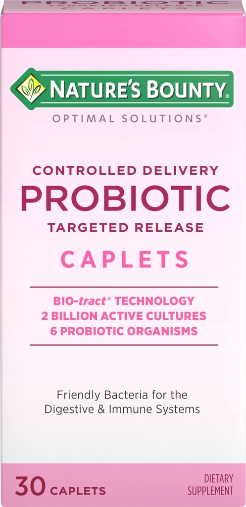 Naturens Bounty Probiotic, Kontrolleret Levering Kosttilskud, Understøtter fordøjelse, Intestinal og immunsundhed, 30 Caplets, 30 Total Servering