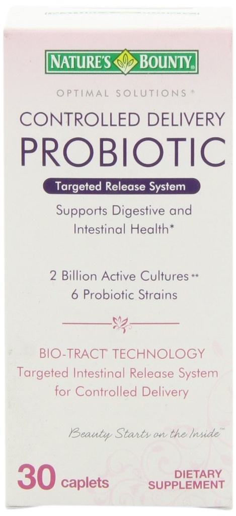 Naturens Bounty Probiotic, Kontrolleret Levering Kosttilskud, Understøtter fordøjelse, Intestinal og immunsundhed, 30 Caplets, 30 Total Servering