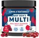 Llama Naturals Multivitamin til mænd, Vegansk, Økologiske Gummier med D-vitamin, C og K, Mænds Real Fruit Gummy Vitaminer, Chewable Multivitamin Supplement, Ingen Tilføjet sukkerrør, Cherry, 120 Ct