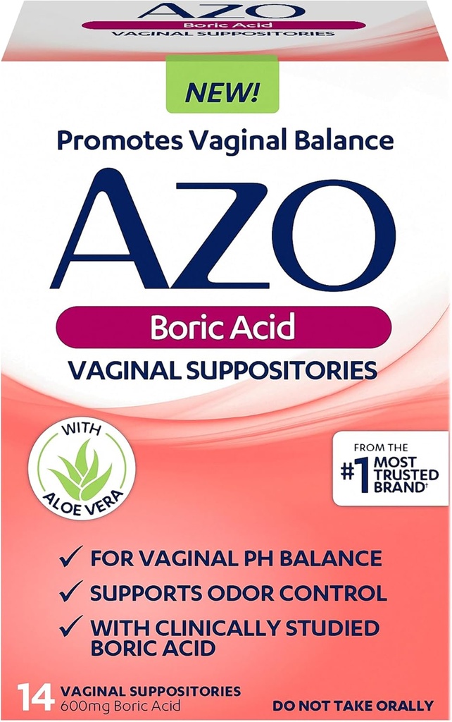 AZO Borsyre suppositorier for kvinder, Hjælper støtte Odor Control og Balance Vaginal PH med klinisk undersøgt borsyre, non-GMO, 30 Greve
