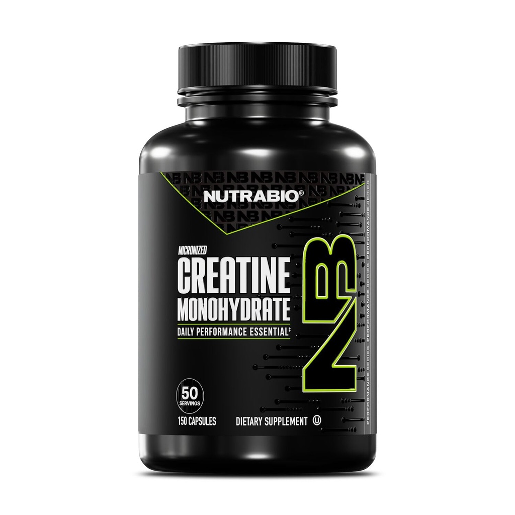 Nutrabio Pure Mikroniseret Creatin monohydrat kapsler, Creatin piller, Understøtter Bulk Muscle Energy, Recovery, og styrke - Keto Friendly, Kosher, Creatin Nutritional Supplement for mænd og kvinder