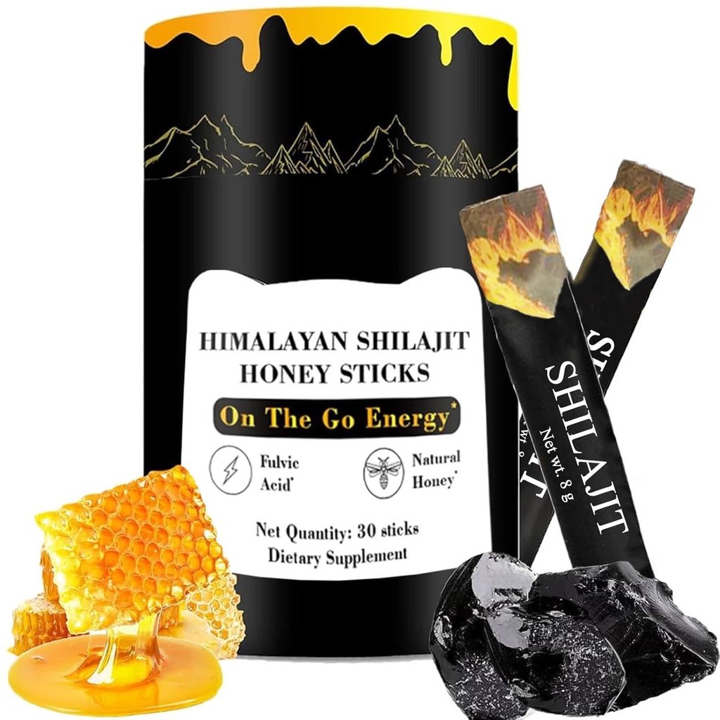 Shilajit Honey Sticks, Himalayan Shilajit Honey Sticks, Pure Himalayan Resin, Honey & Safran, 30 High Absorption Sticks for Energy, Strength & Cognitive Support