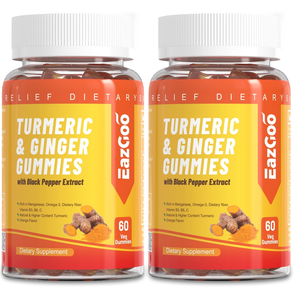 Gurkemeje Curcumin Gummies 500mg til voksne, med sort peber, ingefær Root, Vitamin C, Lavsukker frugt Gummies, Orange Flavor - 120 tællinger