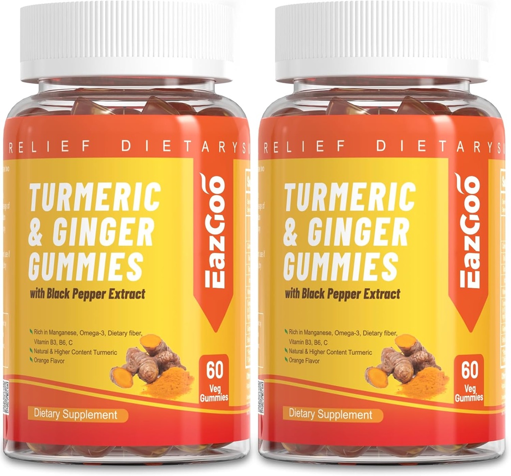 Gurkemeje Curcumin Gummies 500mg til voksne, med sort peber, ingefær Root, Vitamin C, Lavsukker frugt Gummies, Orange Flavor - 120 tællinger