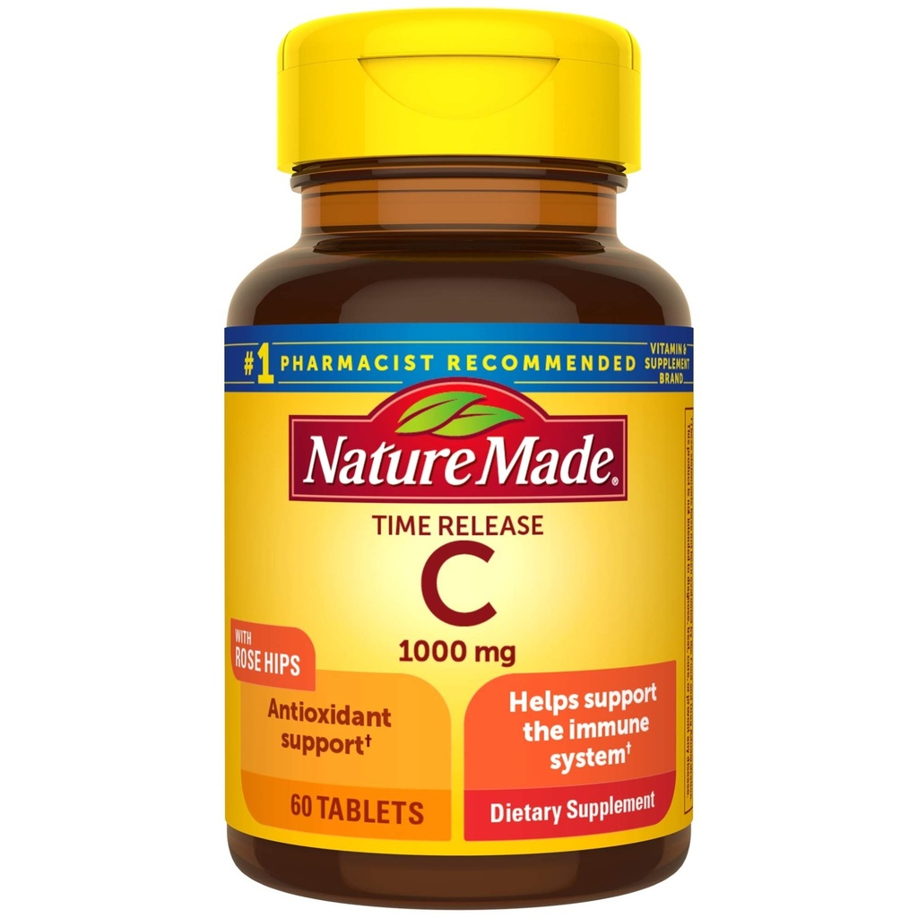 Nature Made C-vitamin 1000 mg tidsudgivelsestabletter med Rose Hips, 60 greve til at hjælpe med at understøtte immunsystemet
