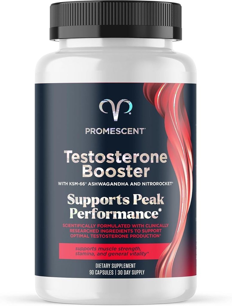Promescent Testosteron Booster for mænd Supplement w / Tongkat Ali (LongJack), KSM- 66 Ashwagandha, Goat Weed, Bukkehorn & Tribulus Terrestris, Understøtter Natural Energy, Stamina & Styrke, 90 Kapsler