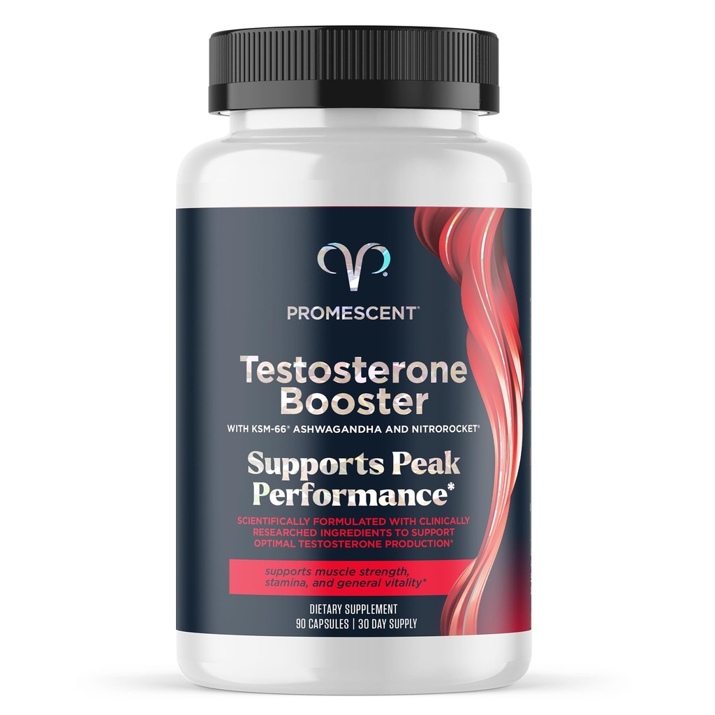 Promescent Testosteron Booster for mænd Supplement w / Tongkat Ali (LongJack), KSM- 66 Ashwagandha, Goat Weed, Bukkehorn & Tribulus Terrestris, Understøtter Natural Energy, Stamina & Styrke, 90 Kapsler