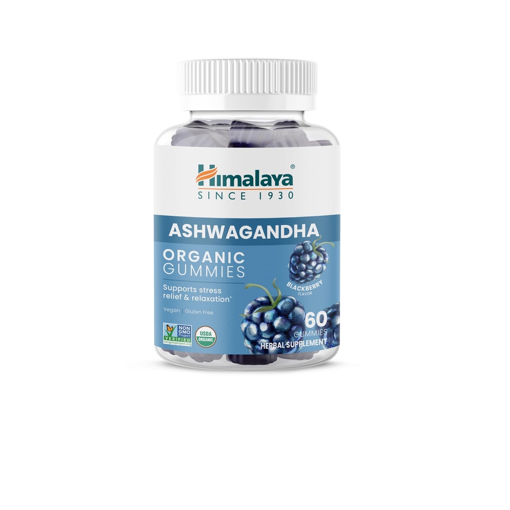 Himalaya Ashwagandha Organic Gummies, KSM- 66 Organic Ashwagandha til at hjælpe med stress relief, energi og afspænding, 60 Gummies med lækker BlackBerry Flavor
