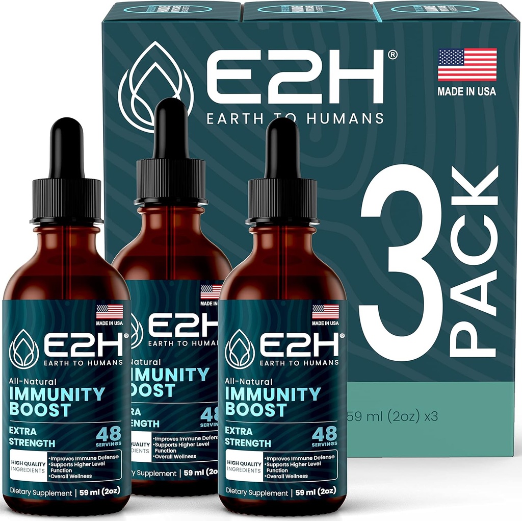 E2H Advanced immunforsvar Supplement - All- Natural Immunbooster - Immunsupporttilskud Drops - Indeholder Holy Basilikum, Papaya blade og rød banded polypore - ikke-GMO, Vegan - (3 flasker)