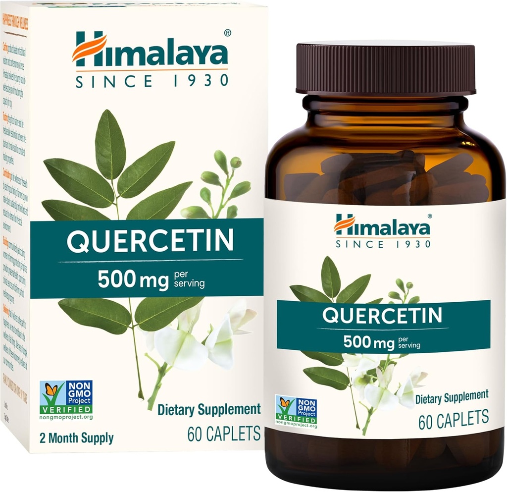 Himalaya Quercetin Supplement til Plant- baseret Bioflavonoid Support og Daglig Wellness, Antioxidant og immunforsvar, 500 mg, Non- GMO, 60 Vegetar Caplets, 2 Måned Supply