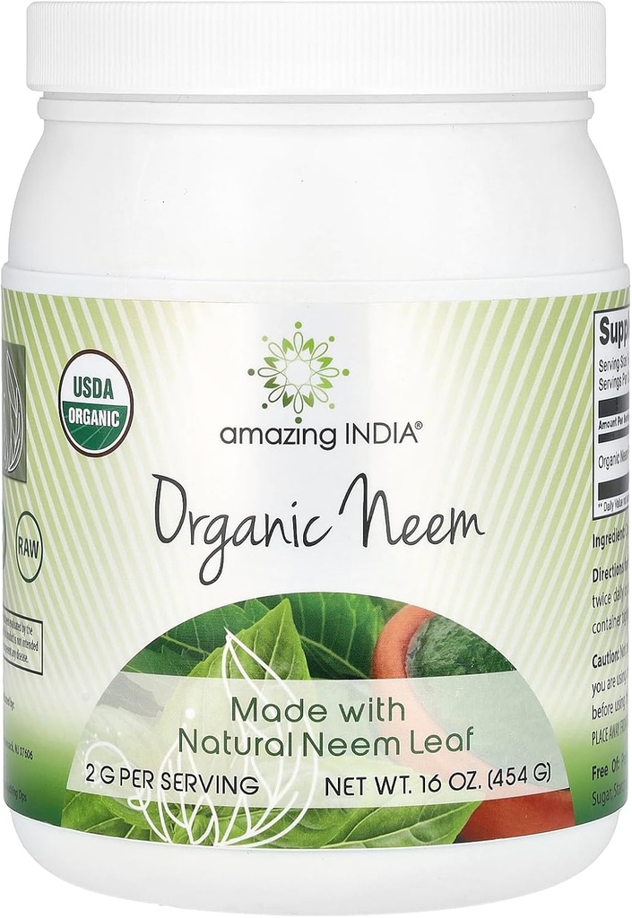 Amazing India USDA Certified Organic Neem Powder (Non- GMO) 16oz - fremmer blodrensning, sund immunitet og sund hud