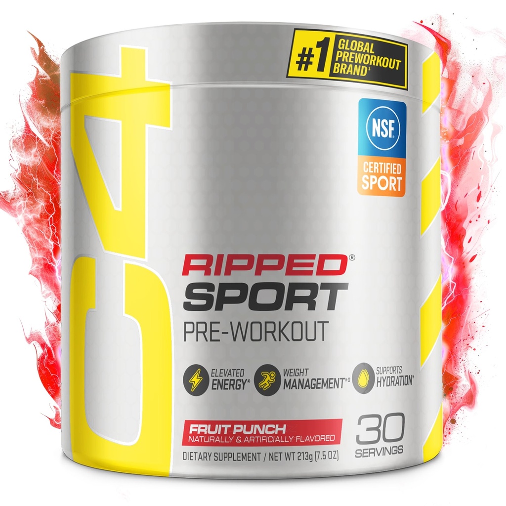 Cellucor C4 Ripped Sport Pre Workout Powder Fat Burner - NSF Certified for Sport + Sugar Free Preworkout Energy Supplement for mænd og kvinder - 135mg Koffein + vægttab - Frugt Punch, 30 Servering