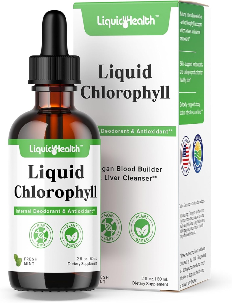 LIQUIDSUNDY Flydende Chlorophyll dråber - Intern Deodorizer, Lever Detox, immunforsvar, Promote Collagen til hår & hud, Stop dårlige åndedræt, Reducere Appetite - Lavet i USA, Vegan, Non- GMO (2 oz)