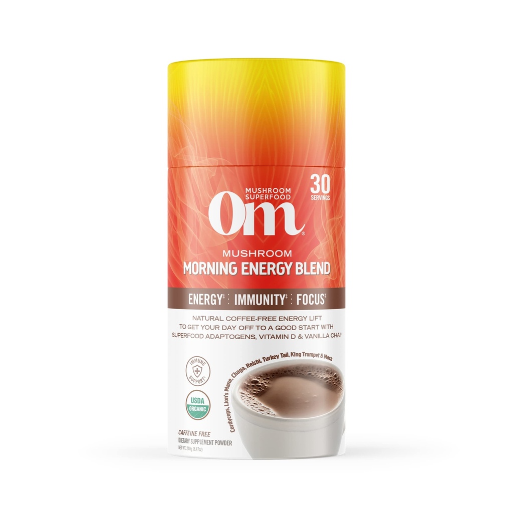 Om champignon Superfood Morning Energy Blend Mushroom Powder Drikke, 8.47 Ounce Canister, Kaffe Free Energy Drikke med Cordyceps, Vitamin D2, Agaricus Bisporus, Lions Mane, Rhodiola, og Tyrkiet Tail