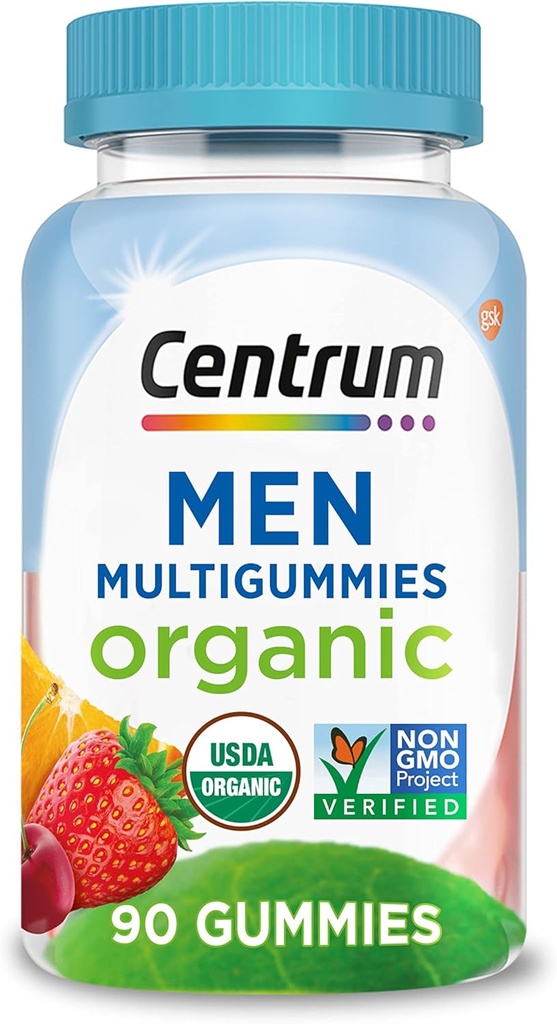 Centrum Mænd Organic Multigummies, Mænd Multivitamin Gummies, Organic Multivitamin for mænd med essentielle næringsstoffer til immunforsvar, energi og muskelfunktion - 90 Greve