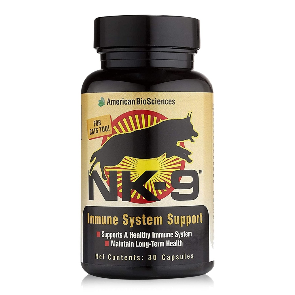 American BioSciences NK- 9, AHCC supplement til hunde og katte - Kosttilskud til support immunsystem - Lavet til PET immunforsvar - 30 kapsler, 250 mg / kapsel