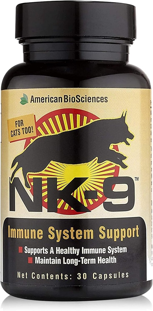 American BioSciences NK- 9, AHCC supplement til hunde og katte - Kosttilskud til support immunsystem - Lavet til PET immunforsvar - 30 kapsler, 250 mg / kapsel
