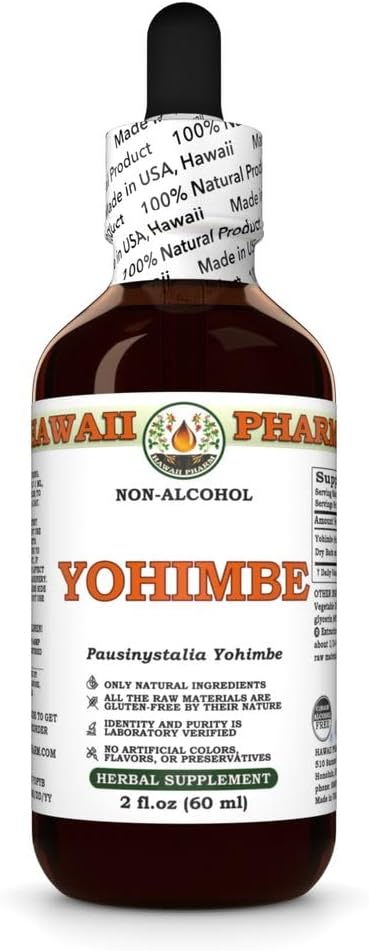 Yohimbe (Pausinystalia Yohimbe) Dry Bark Glycerite, Made in Hawaii, All Natural, Vegan, Lab Testet Alkohol- Free Liquid Extract - 2 fl.oz