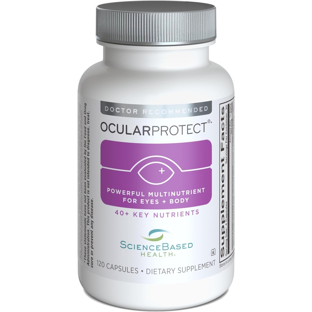 OcularProtect - Daily Multivitamin med avanceret øjenstøtte - 40 + Key Nutrients, Antioxidanter & Plantbaserede forbindelser - Inkluderer FloraGLO Lutein, Zeaxanthin, Alpha Lipoic Acid - 120 kapsler