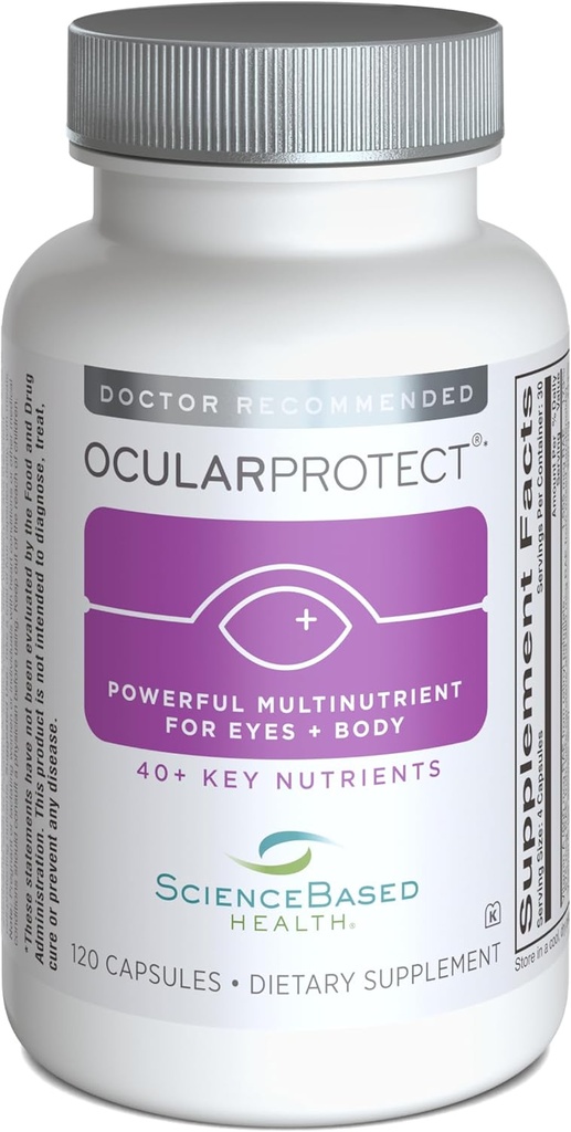 OcularProtect - Daily Multivitamin med avanceret øjenstøtte - 40 + Key Nutrients, Antioxidanter & Plantbaserede forbindelser - Inkluderer FloraGLO Lutein, Zeaxanthin, Alpha Lipoic Acid - 120 kapsler